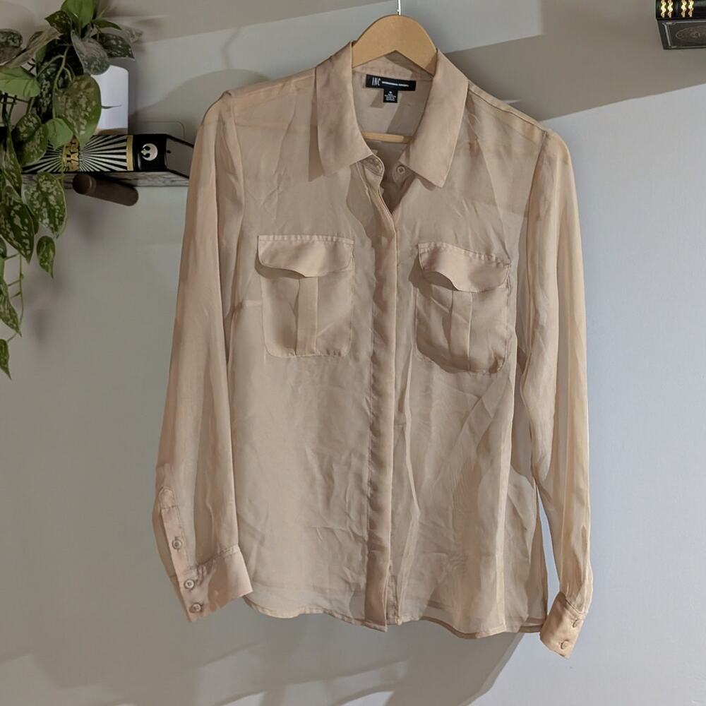 INC International Concepts | Sheer Button Front Blouse | M